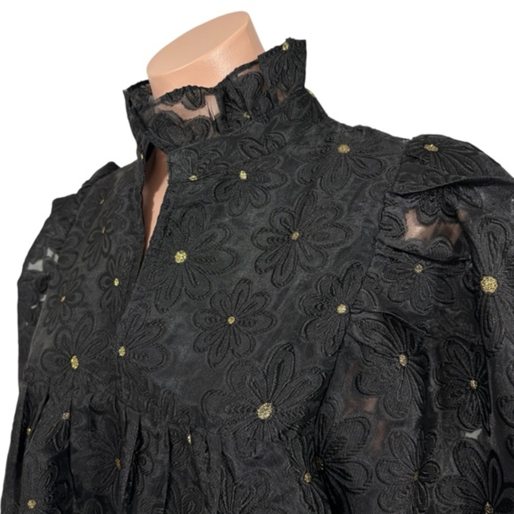 JADE NWT black metallic high puff sleeve mini shift dress L - Picture 3 of 8